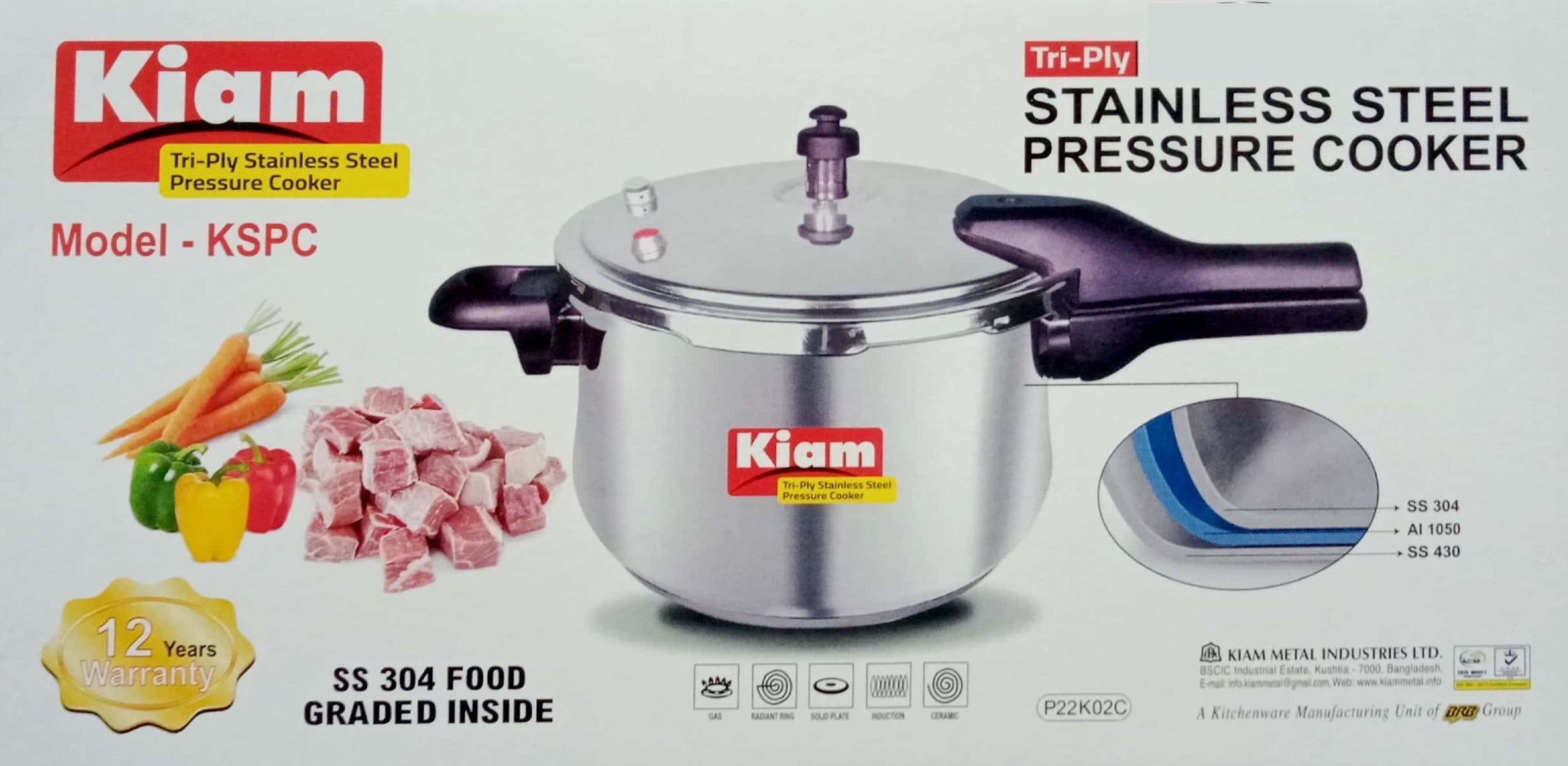 4.5liter Kiam Stainless steel Pressure cooker