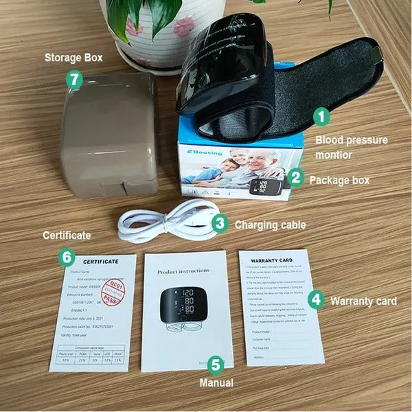 অটোমেটিক রিচার্জেবল ডিজিটাল টাচ স্ক্রিন রিস্ট ব্লাড প্রেসার মেশিন | স্মার্ট BP মনিটর